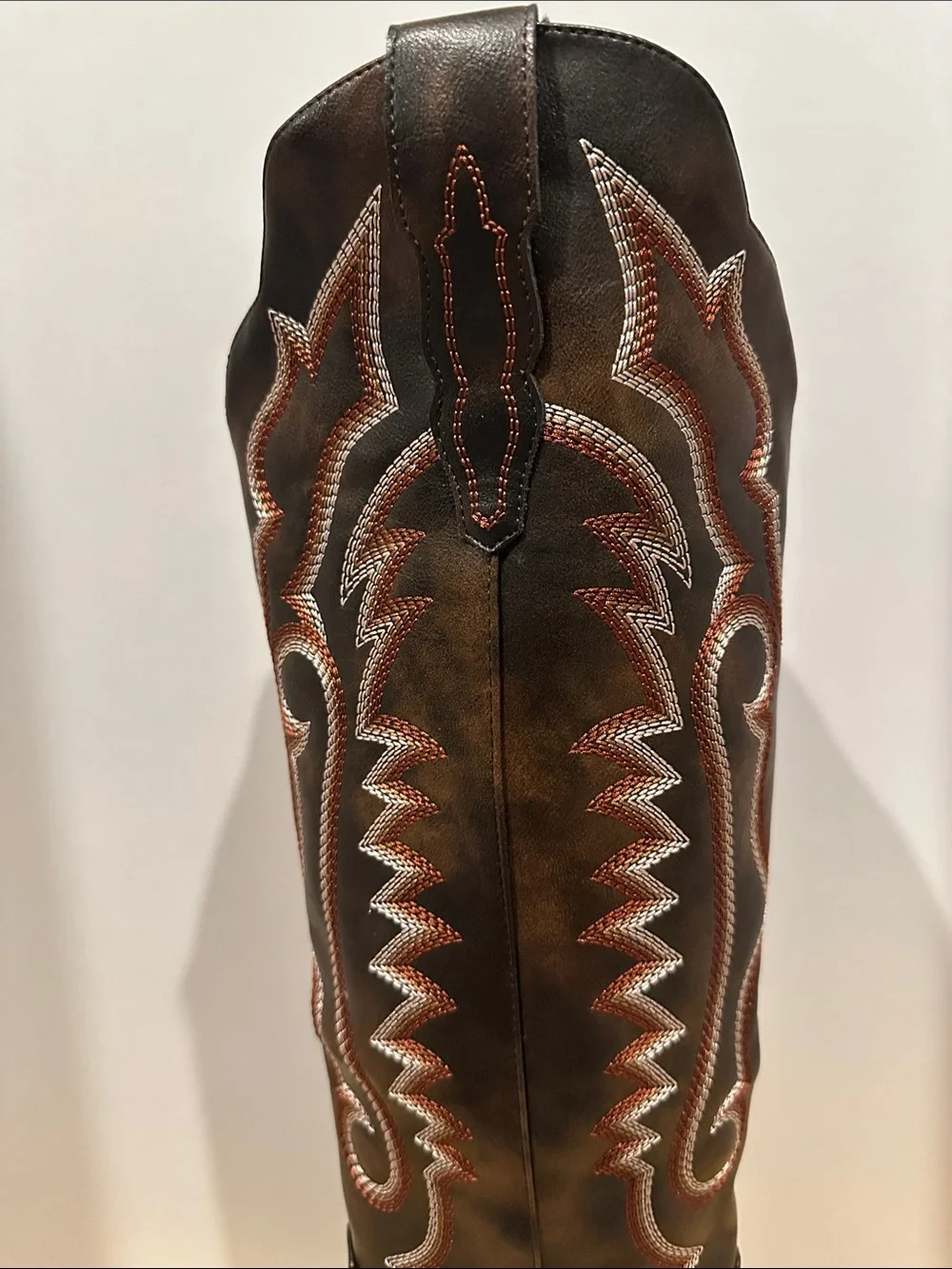 502HE - Women's Tall Brown Western Cowboy Boots with Decorative Stitching